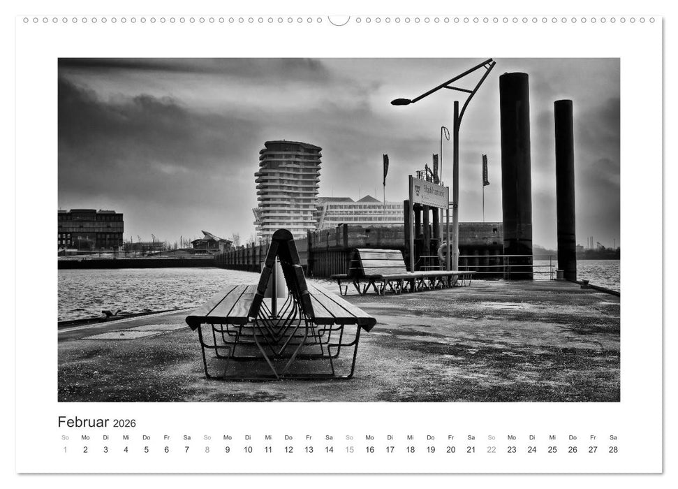 Hamburg in schwarz-weiss (CALVENDO Wandkalender 2026)