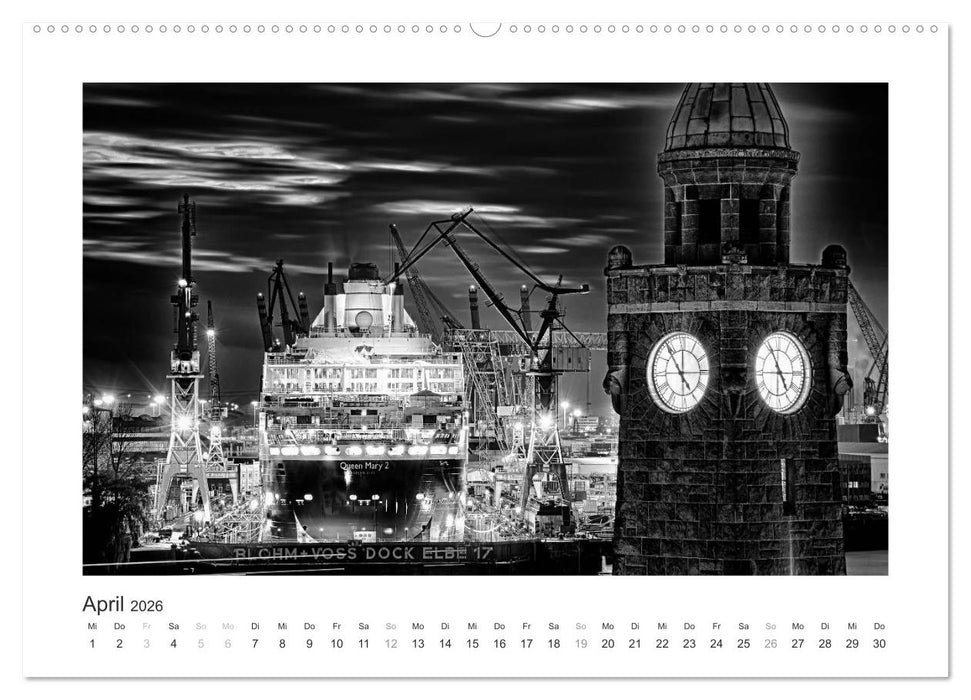 Hamburg in schwarz-weiss (CALVENDO Wandkalender 2026)