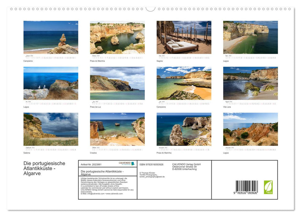 Die portugiesische Atlantikküste - Algarve (CALVENDO Premium Wandkalender 2026)