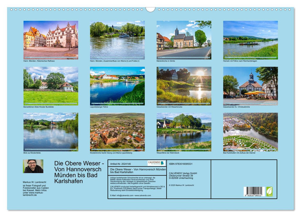 Die Obere Weser - Von Hannoversch Münden bis Bad Karlshafen (CALVENDO Wandkalender 2026)