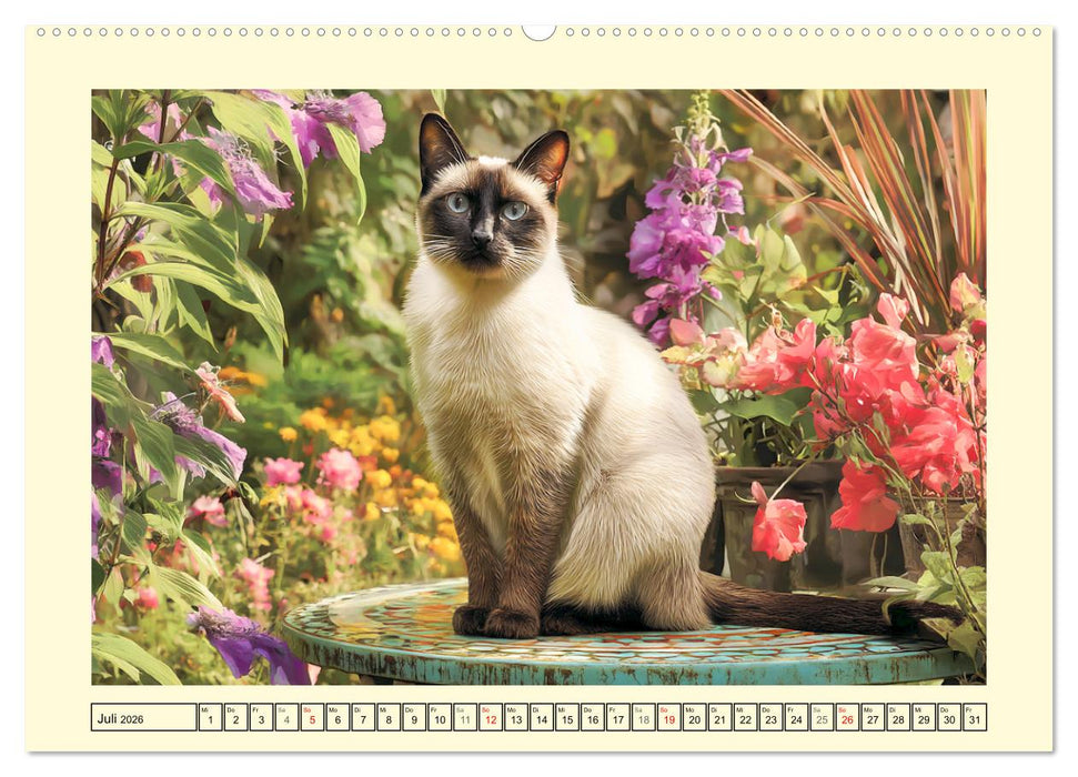 Edle Siamkatzen. Anmut und Charakter im Spiel mit der Natur (CALVENDO Premium Wandkalender 2026)