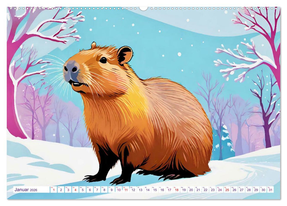 Wasserschweine. Mit Capybaras durch Fluss, Feld und Jahreszeiten (CALVENDO Wandkalender 2026)