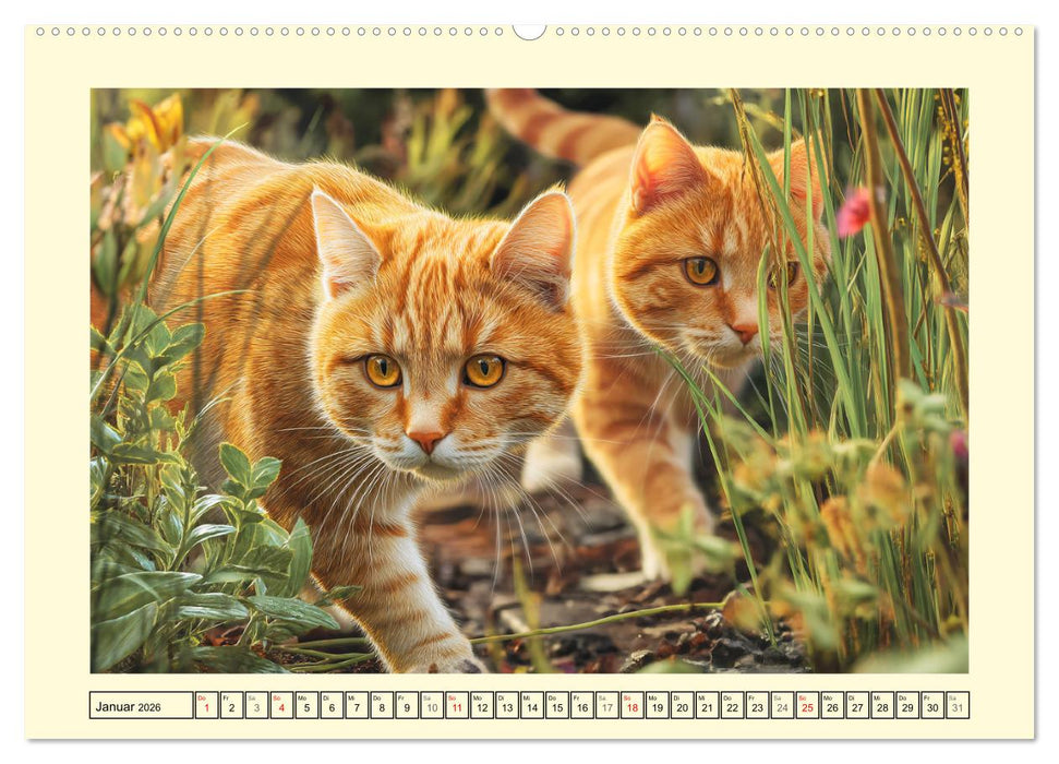 Geliebte Katzen. Unsere zauberhaften Hauskatzen im Garten (CALVENDO Premium Wandkalender 2026)