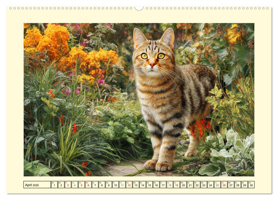 Geliebte Katzen. Unsere zauberhaften Hauskatzen im Garten (CALVENDO Premium Wandkalender 2026)