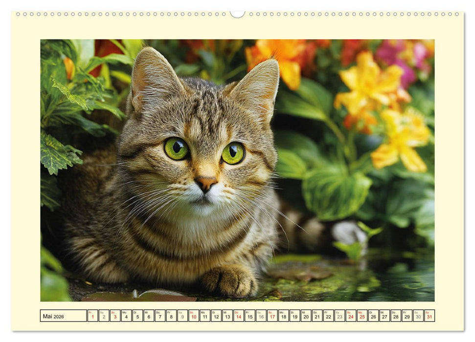 Geliebte Katzen. Unsere zauberhaften Hauskatzen im Garten (CALVENDO Premium Wandkalender 2026)