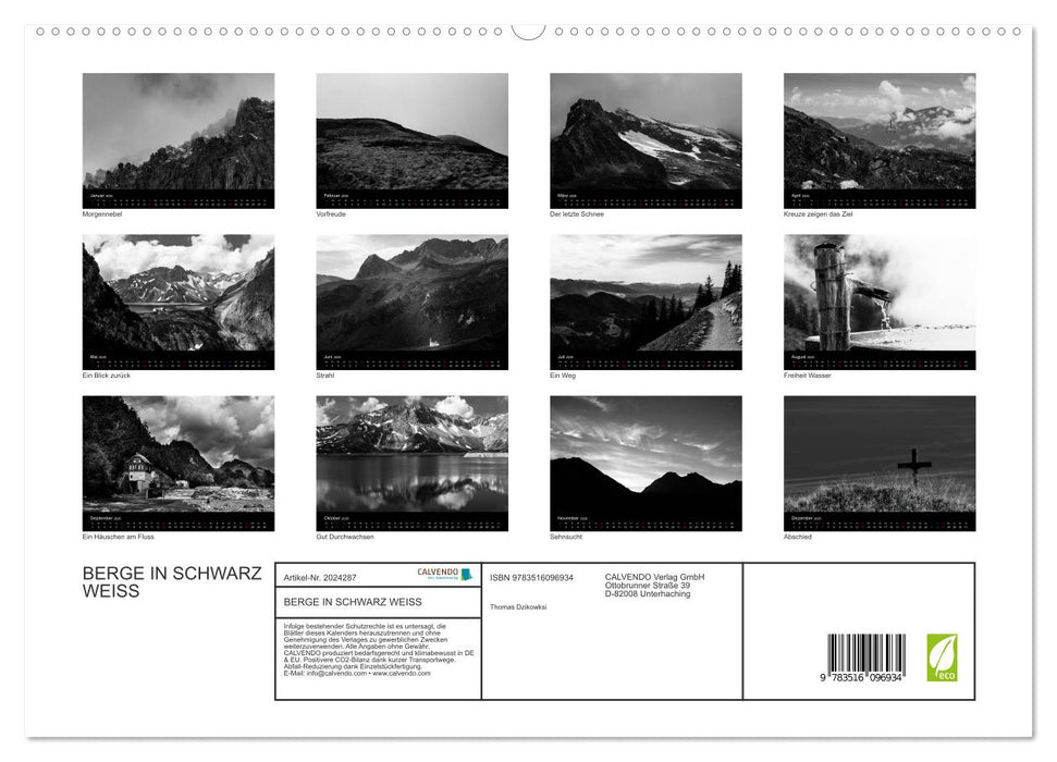 BERGE IN SCHWARZ WEISS (CALVENDO Premium Wandkalender 2026)