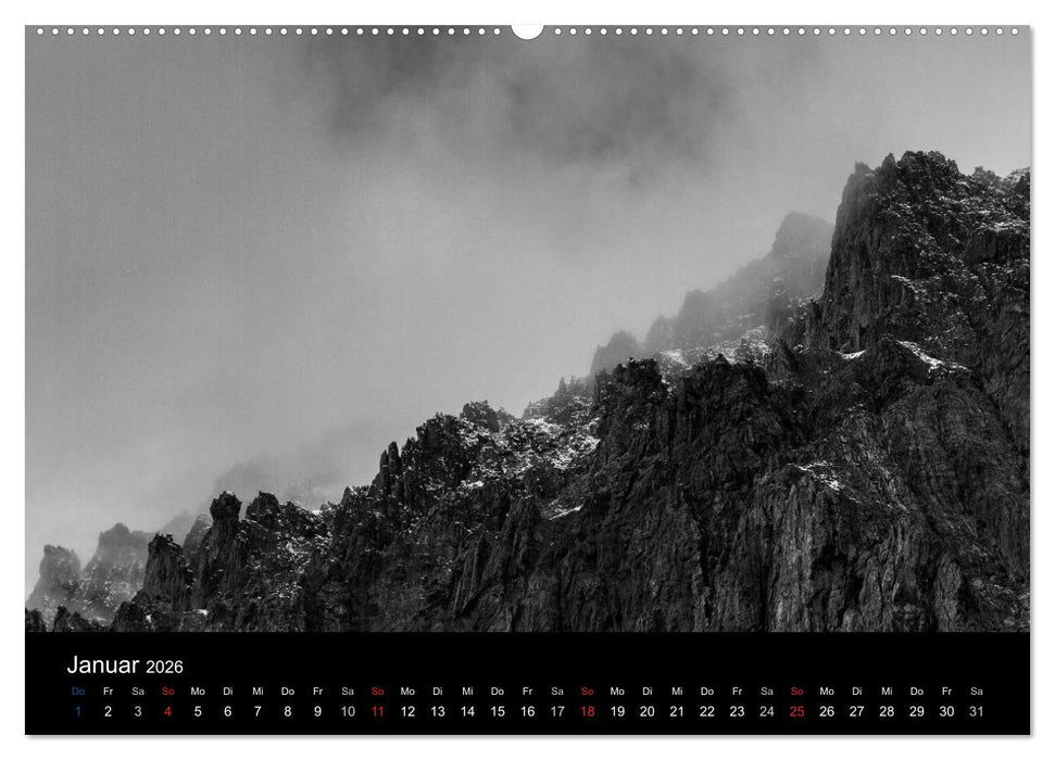 BERGE IN SCHWARZ WEISS (CALVENDO Premium Wandkalender 2026)