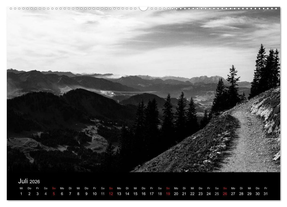 BERGE IN SCHWARZ WEISS (CALVENDO Premium Wandkalender 2026)