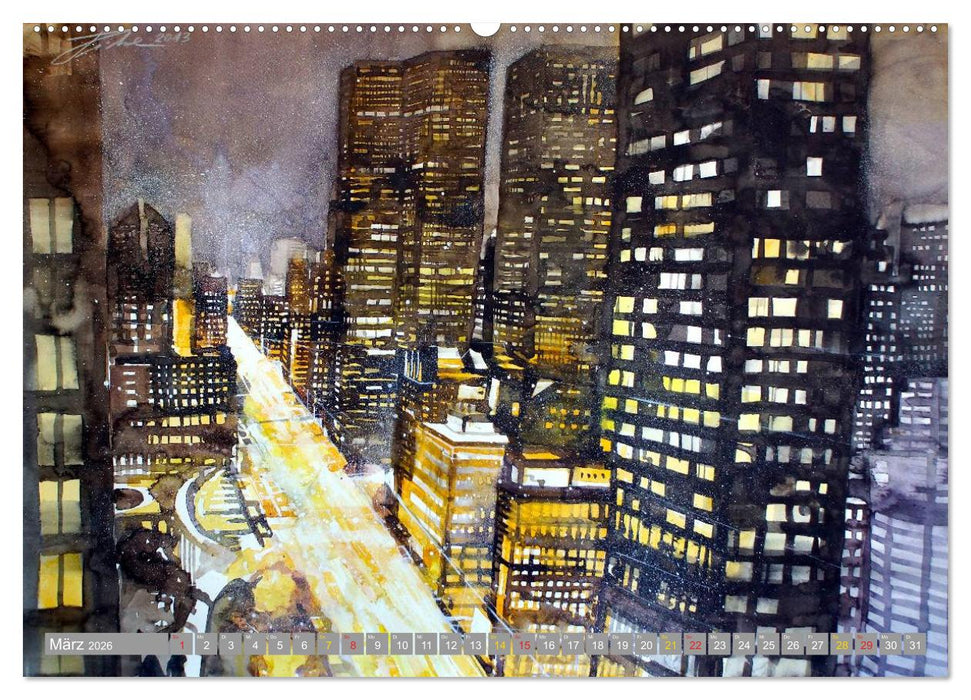 New York Watercolor Citylights (CALVENDO Premium Wandkalender 2026)