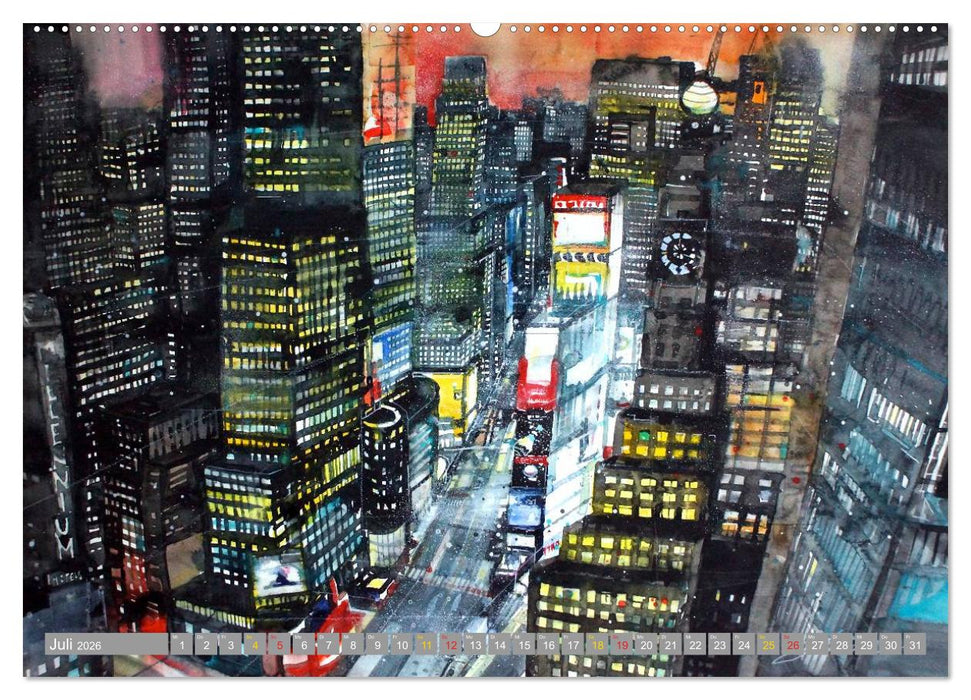 New York Watercolor Citylights (CALVENDO Premium Wandkalender 2026)
