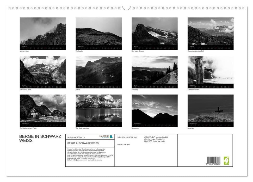 BERGE IN SCHWARZ WEISS (CALVENDO Wandkalender 2026)