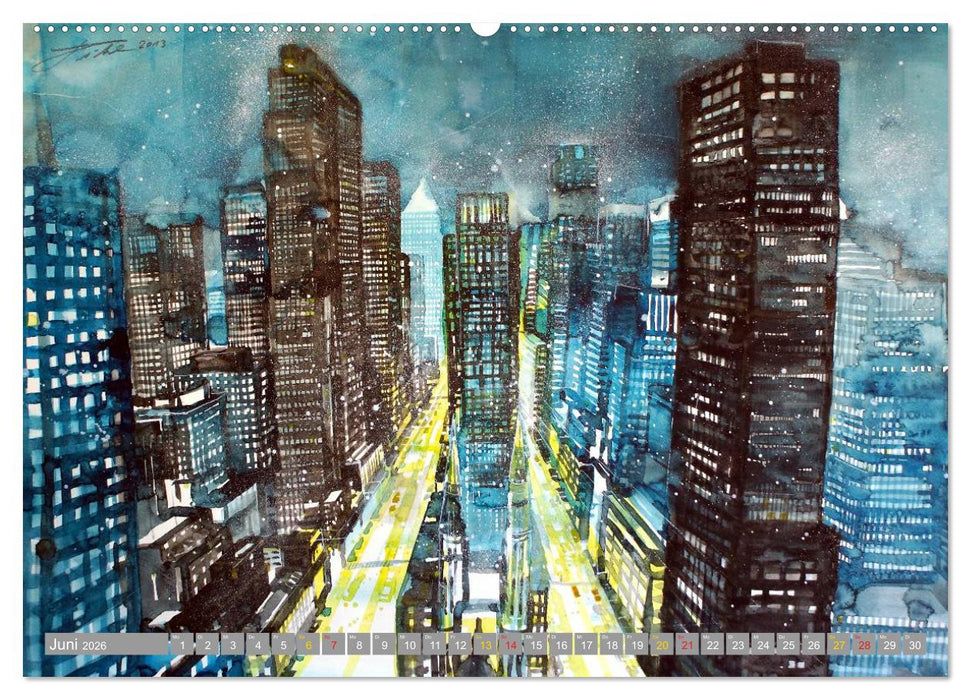 New York Watercolor Citylights (CALVENDO Wandkalender 2026)