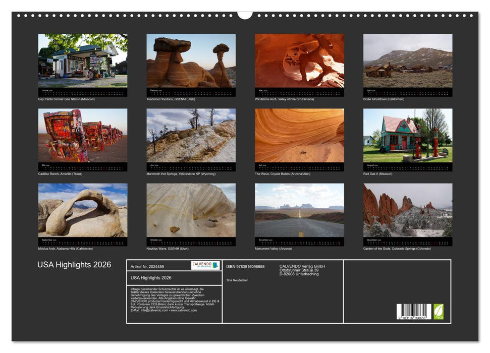 USA Highlights 2026 (CALVENDO Wandkalender 2026)