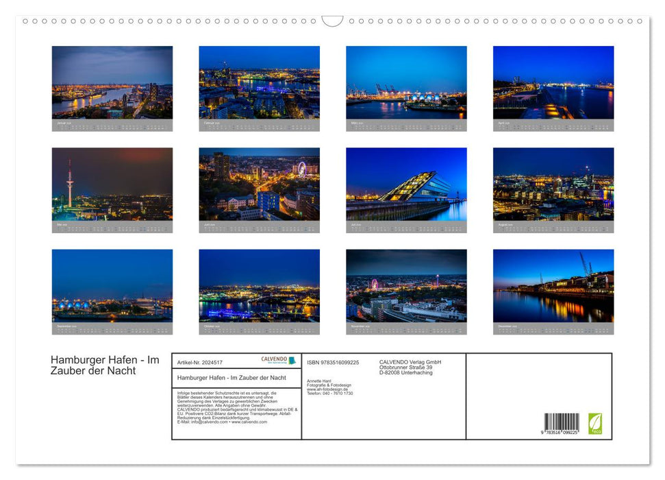 Hamburger Hafen - Im Zauber der Nacht (CALVENDO Wandkalender 2026)