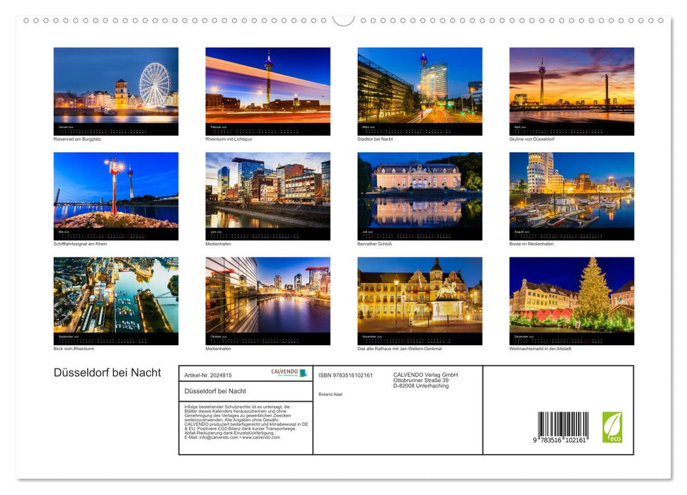 Düsseldorf bei Nacht (CALVENDO Premium Wandkalender 2026)