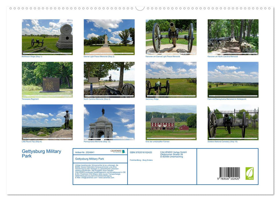 Gettysburg Military Park (CALVENDO Premium Wandkalender 2026)