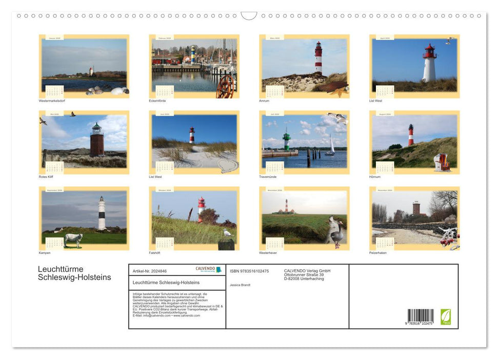 Leuchttürme Schleswig-Holsteins (CALVENDO Wandkalender 2026)