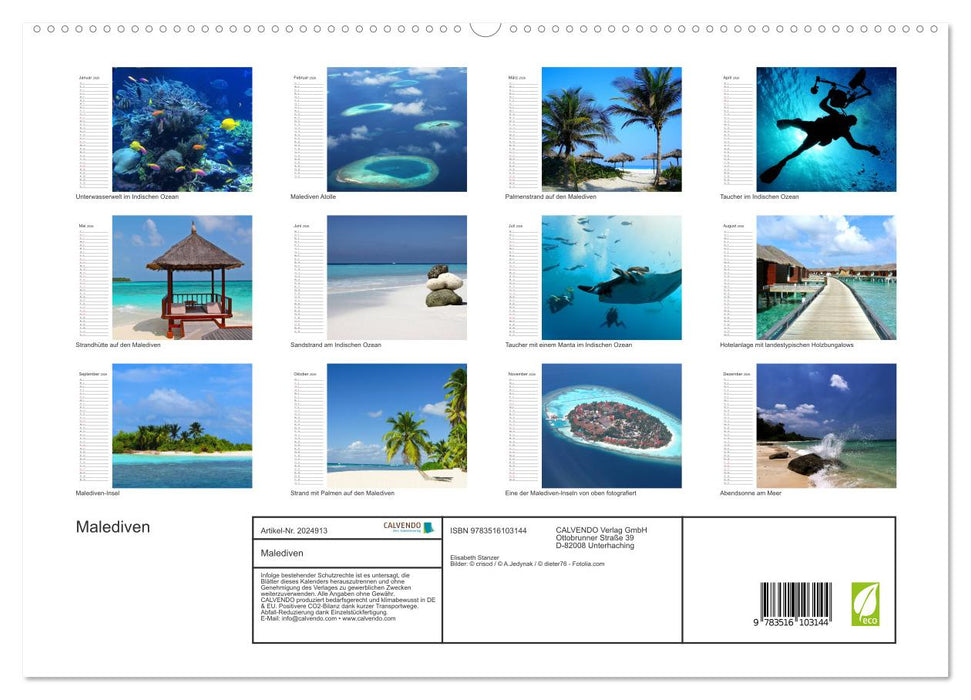 Malediven (CALVENDO Premium Wandkalender 2026)