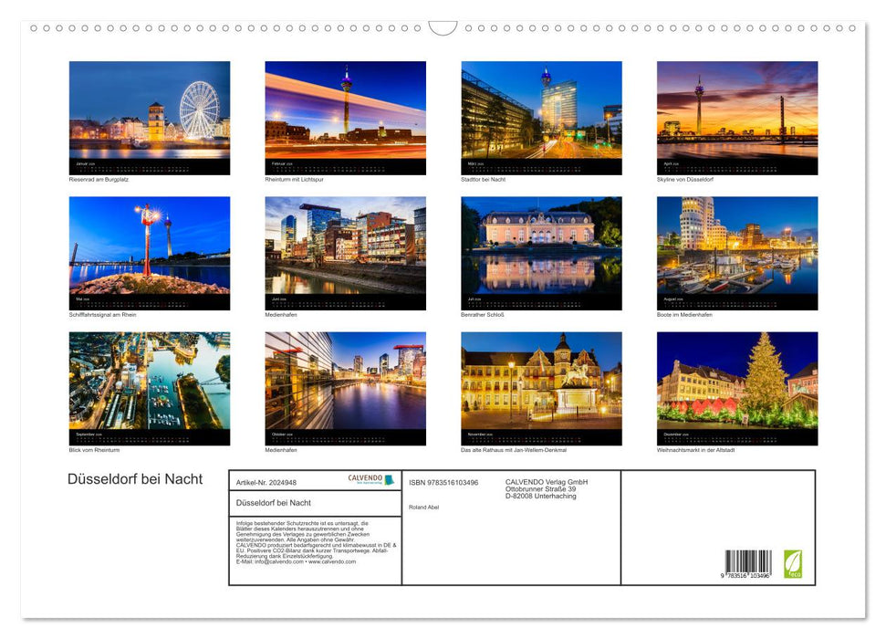 Düsseldorf bei Nacht (CALVENDO Wandkalender 2026)