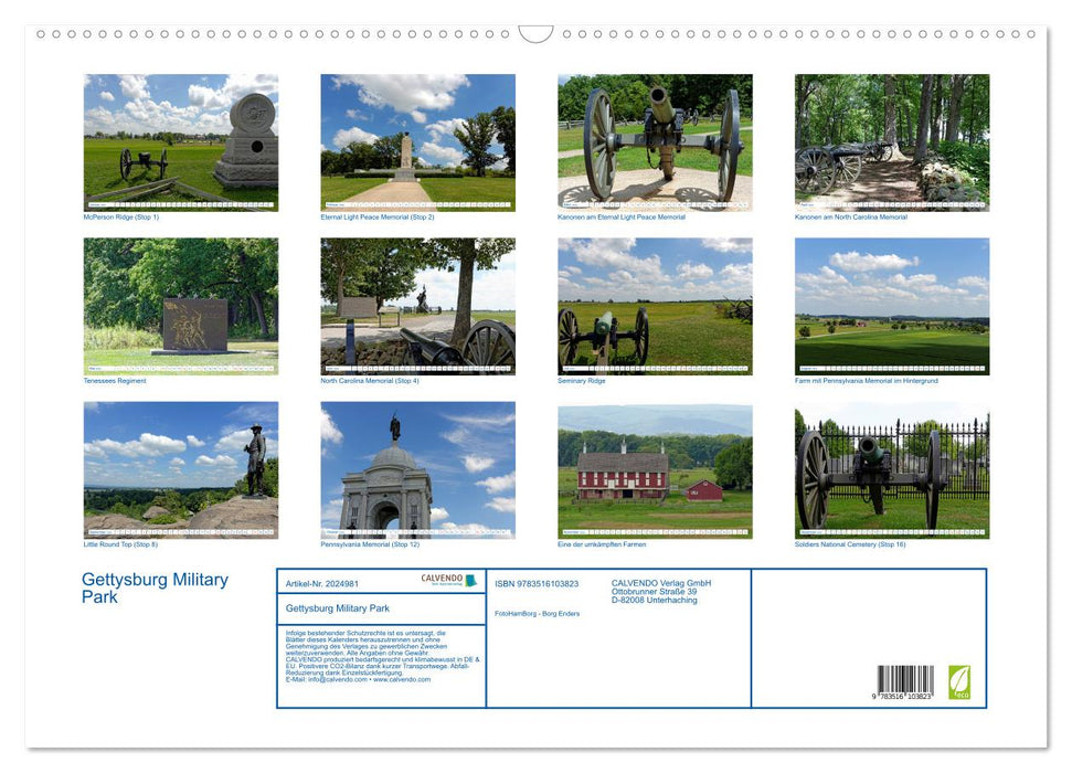 Gettysburg Military Park (CALVENDO Wandkalender 2026)
