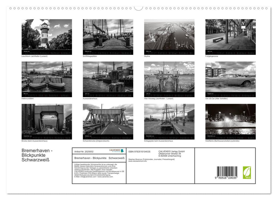 Bremerhaven - Blickpunkte Schwarzweiß (CALVENDO Premium Wandkalender 2026)