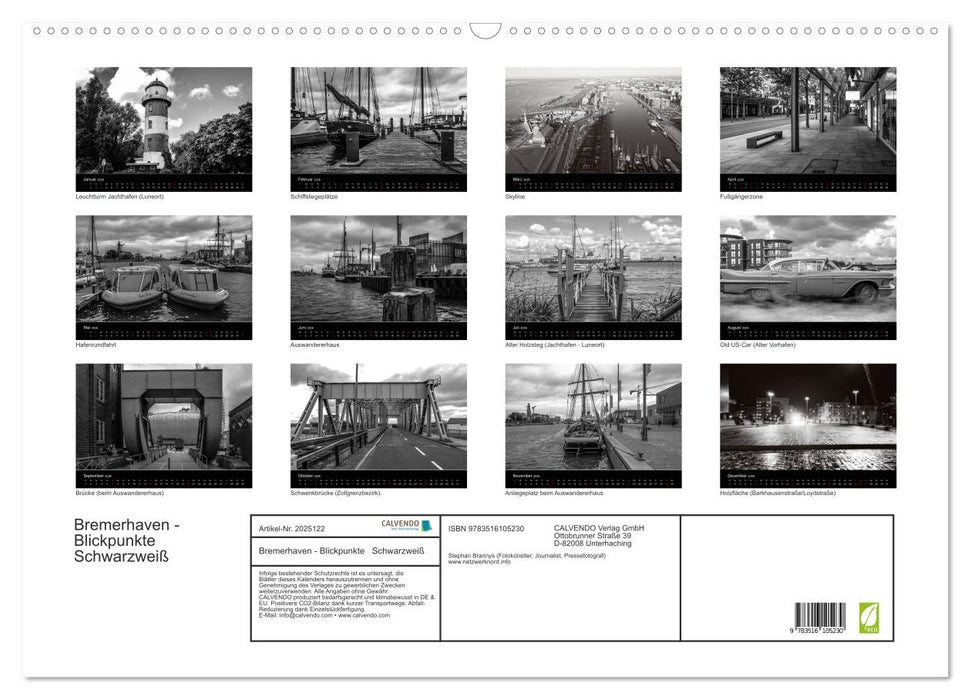 Bremerhaven - Blickpunkte Schwarzweiß (CALVENDO Wandkalender 2026)
