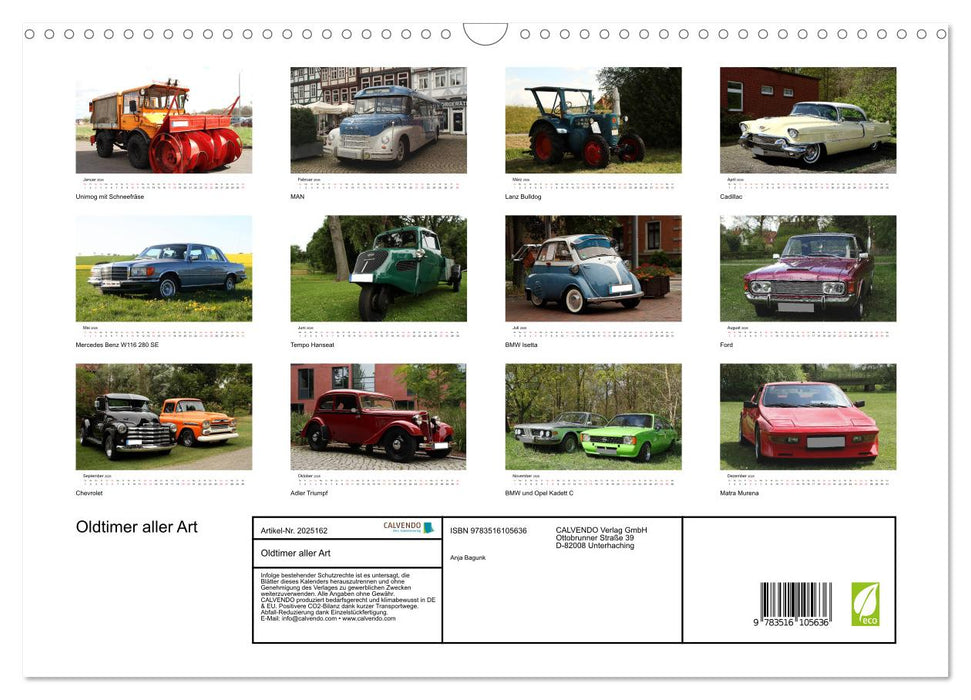 Oldtimer aller Art (CALVENDO Wandkalender 2026)