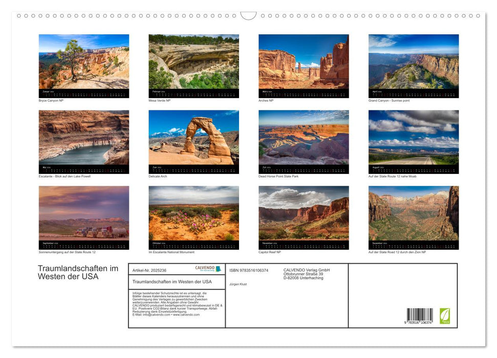 Traumlandschaften im Westen der USA (CALVENDO Wandkalender 2026)
