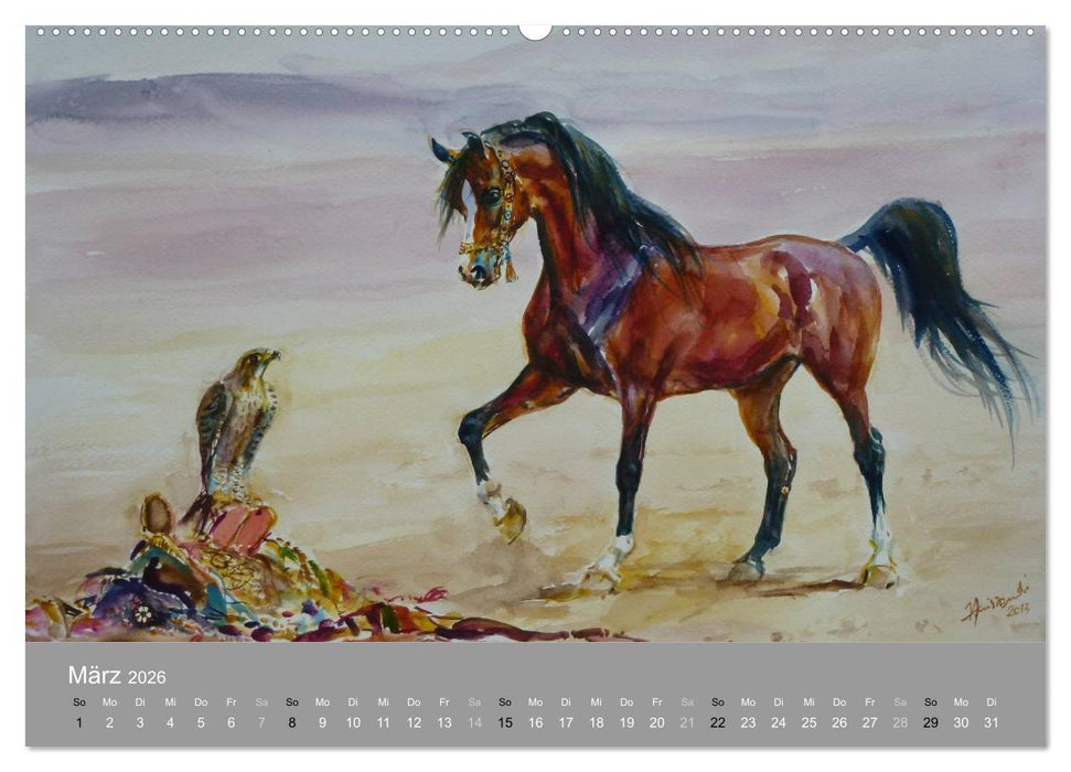 Mit Pferden durch die Jahreszeiten - Pferdebilder in Öl und Aquarell (CALVENDO Premium Wandkalender 2026)