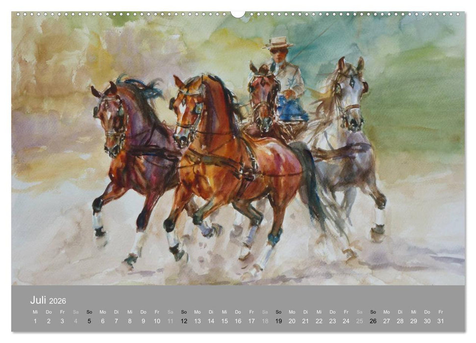 Mit Pferden durch die Jahreszeiten - Pferdebilder in Öl und Aquarell (CALVENDO Premium Wandkalender 2026)