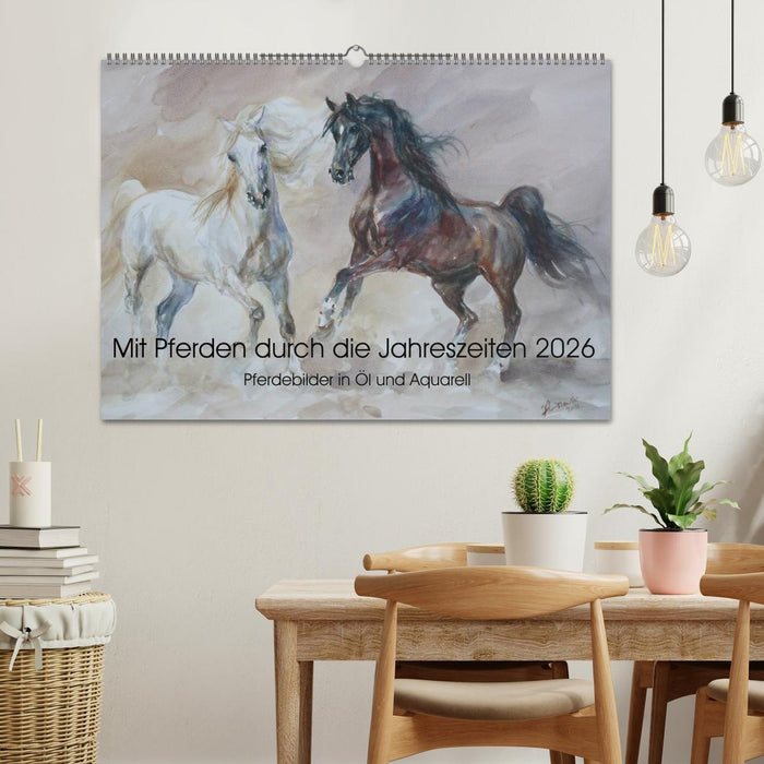 Mit Pferden durch die Jahreszeiten - Pferdebilder in Öl und Aquarell (CALVENDO Wandkalender 2026)