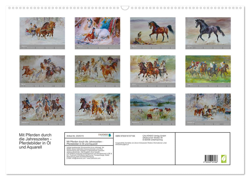 Mit Pferden durch die Jahreszeiten - Pferdebilder in Öl und Aquarell (CALVENDO Wandkalender 2026)