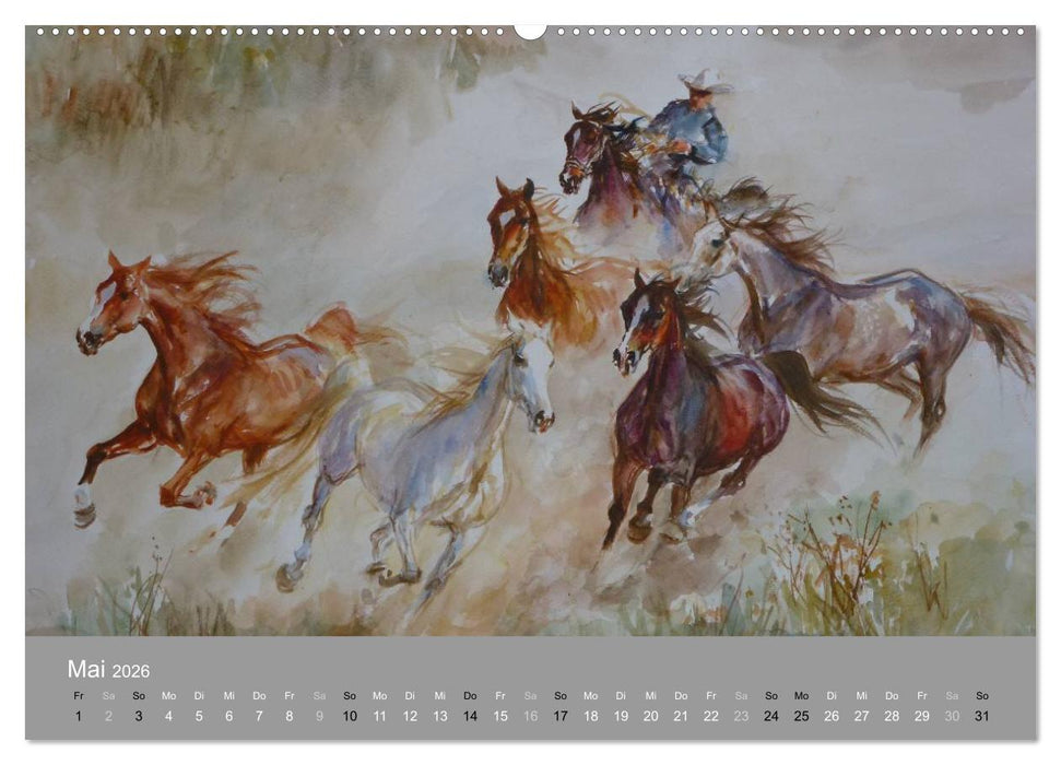 Mit Pferden durch die Jahreszeiten - Pferdebilder in Öl und Aquarell (CALVENDO Wandkalender 2026)