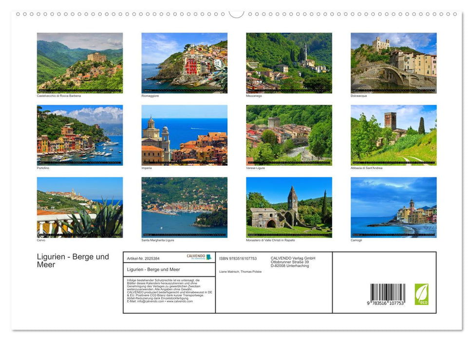 Ligurien - Berge und Meer (CALVENDO Premium Wandkalender 2026)