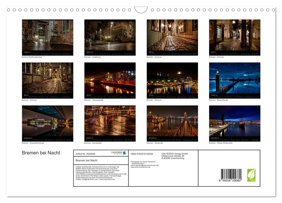 Bremen bei Nacht (CALVENDO Wandkalender 2026)