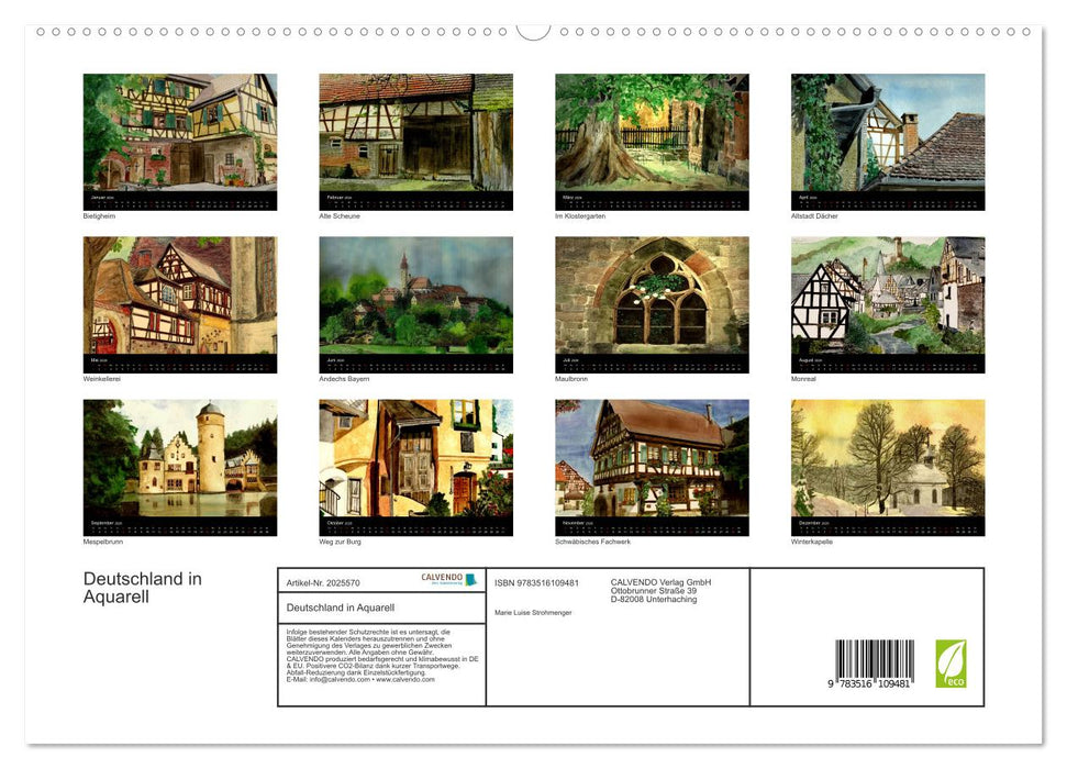 Deutschland in Aquarell (CALVENDO Premium Wandkalender 2026)