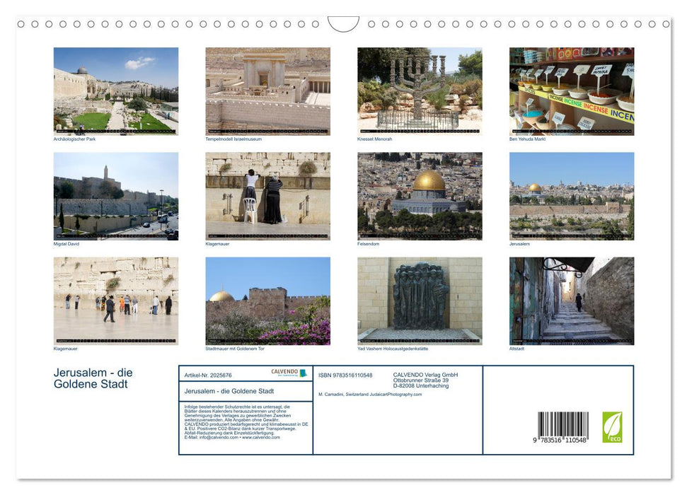 Jerusalem - die Goldene Stadt (CALVENDO Wandkalender 2026)