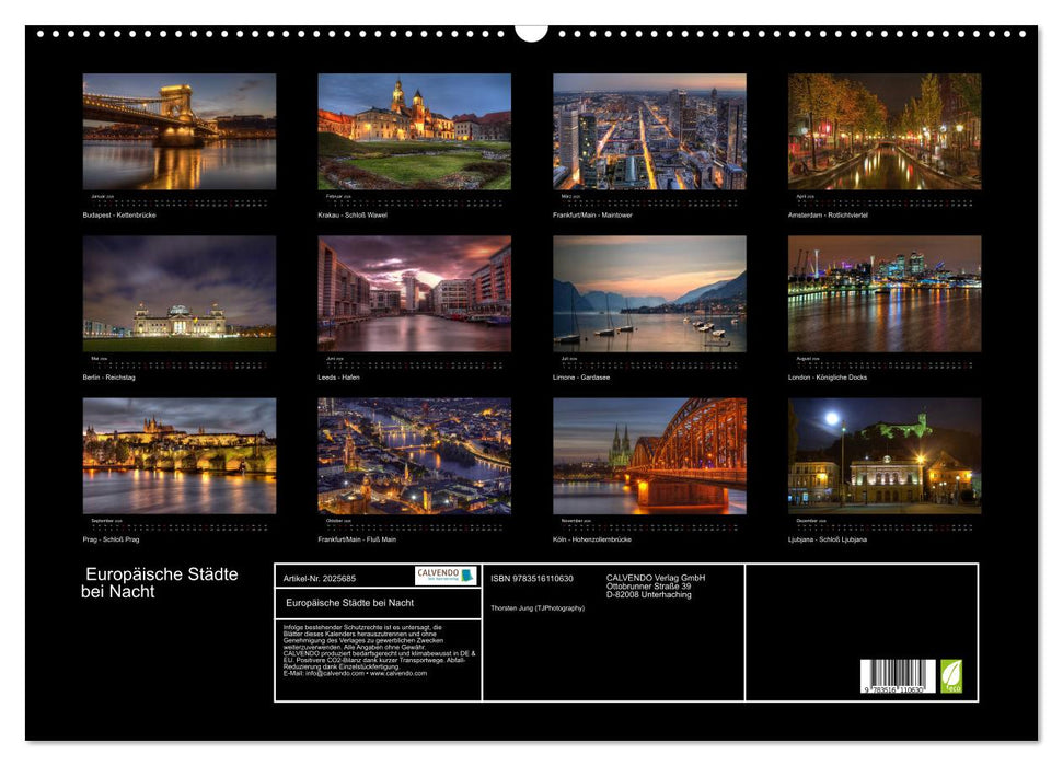 Europäische Städte bei Nacht (CALVENDO Wandkalender 2026)