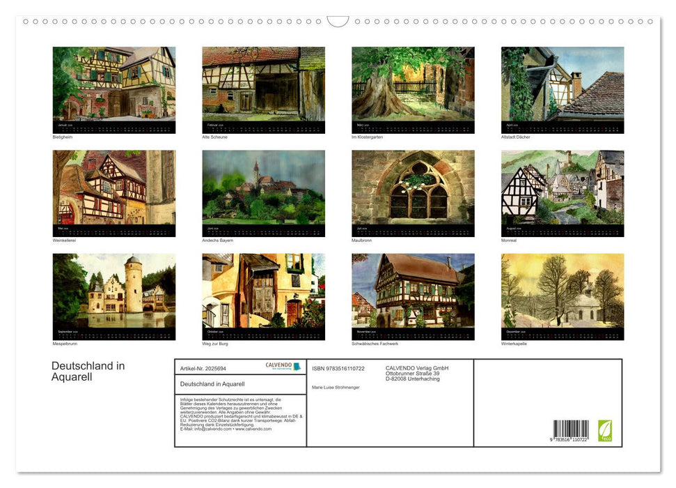 Deutschland in Aquarell (CALVENDO Wandkalender 2026)