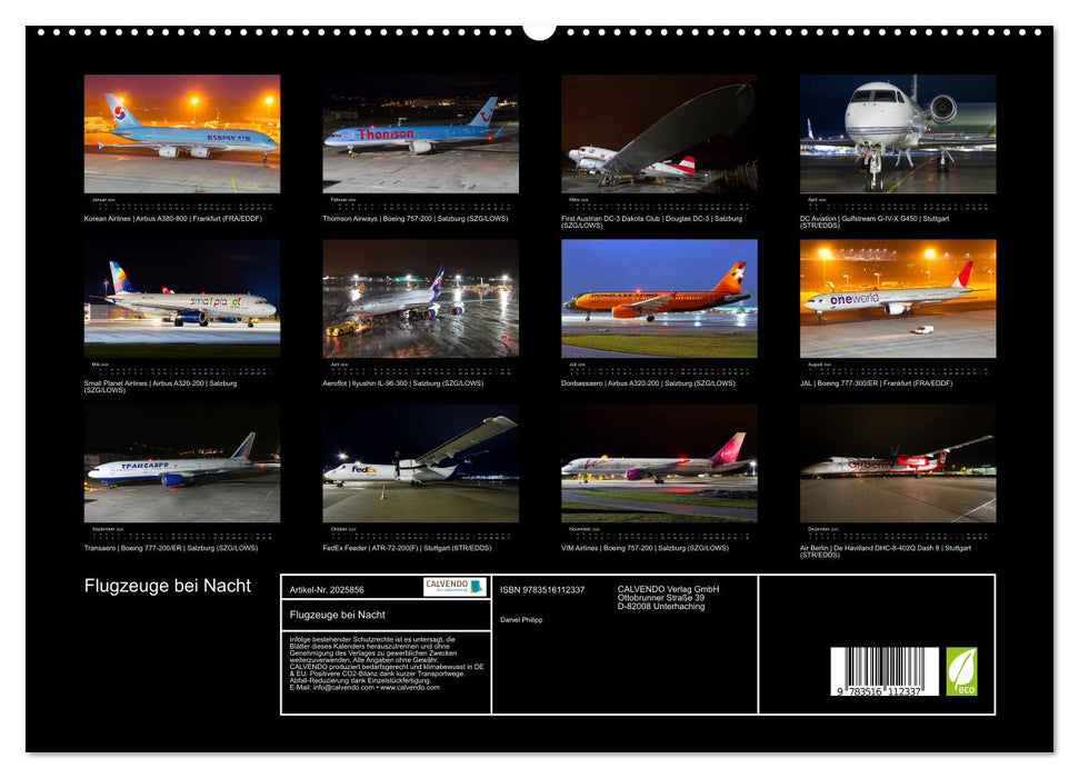 Flugzeuge bei Nacht (CALVENDO Premium Wandkalender 2026)