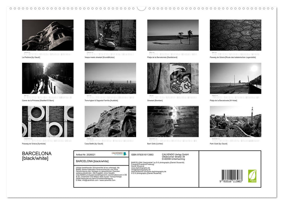 BARCELONA [black/white] (CALVENDO Premium Wandkalender 2026)