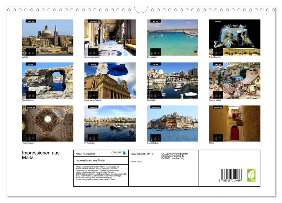 Impressionen aus Malta (CALVENDO Wandkalender 2026)