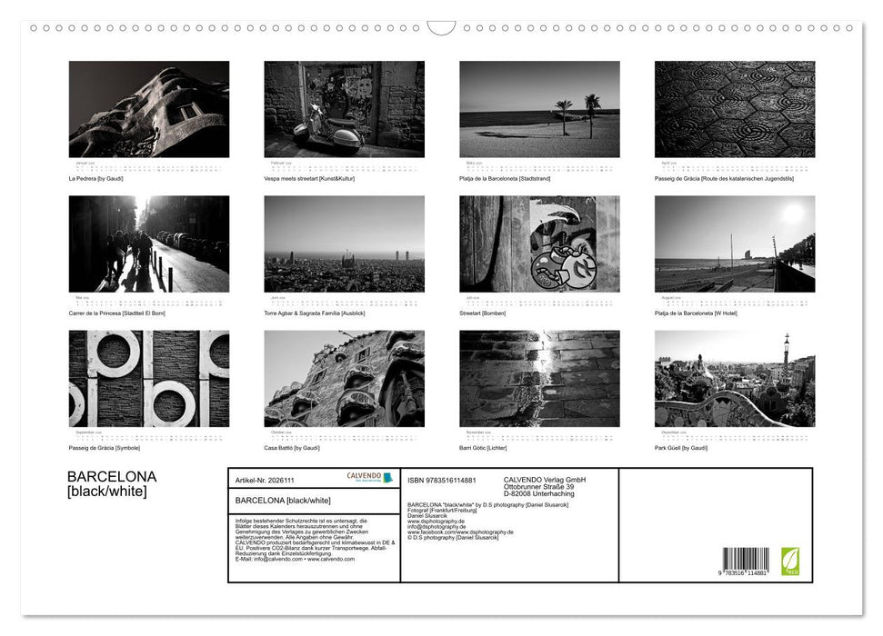 BARCELONA [black/white] (CALVENDO Wandkalender 2026)
