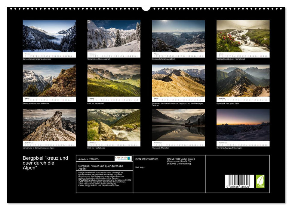 Bergpixel "kreuz und quer durch die Alpen" (CALVENDO Premium Wandkalender 2026)