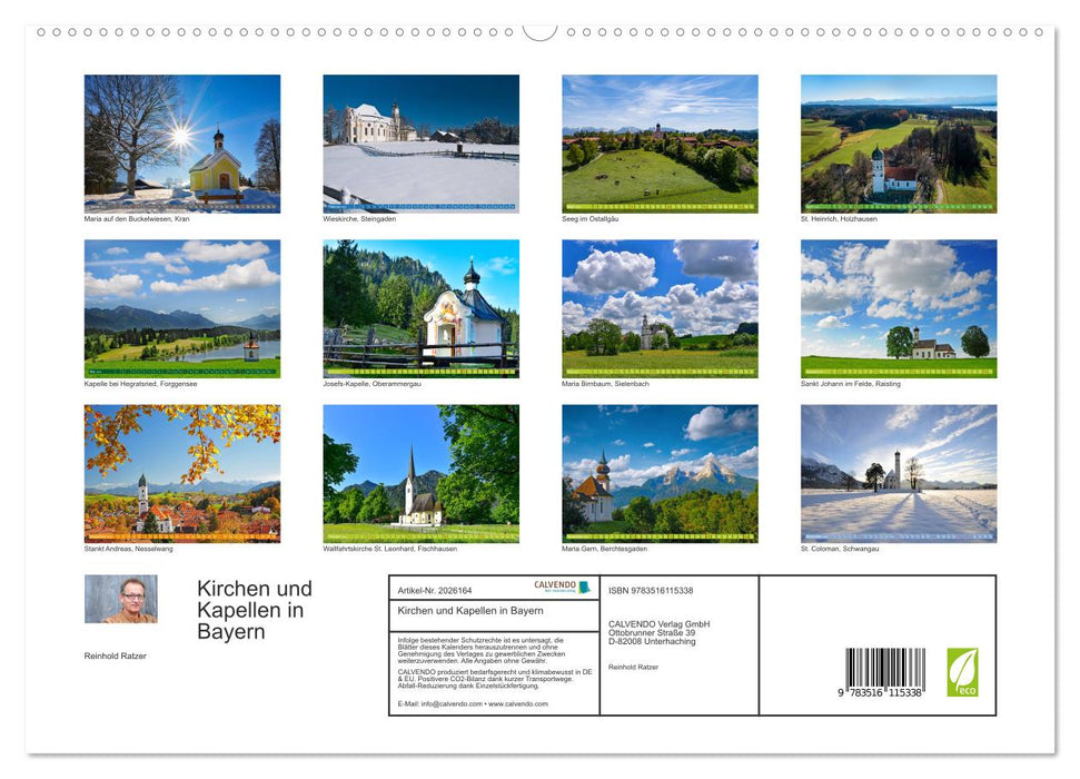 Kirchen und Kapellen in Bayern (CALVENDO Premium Wandkalender 2026)