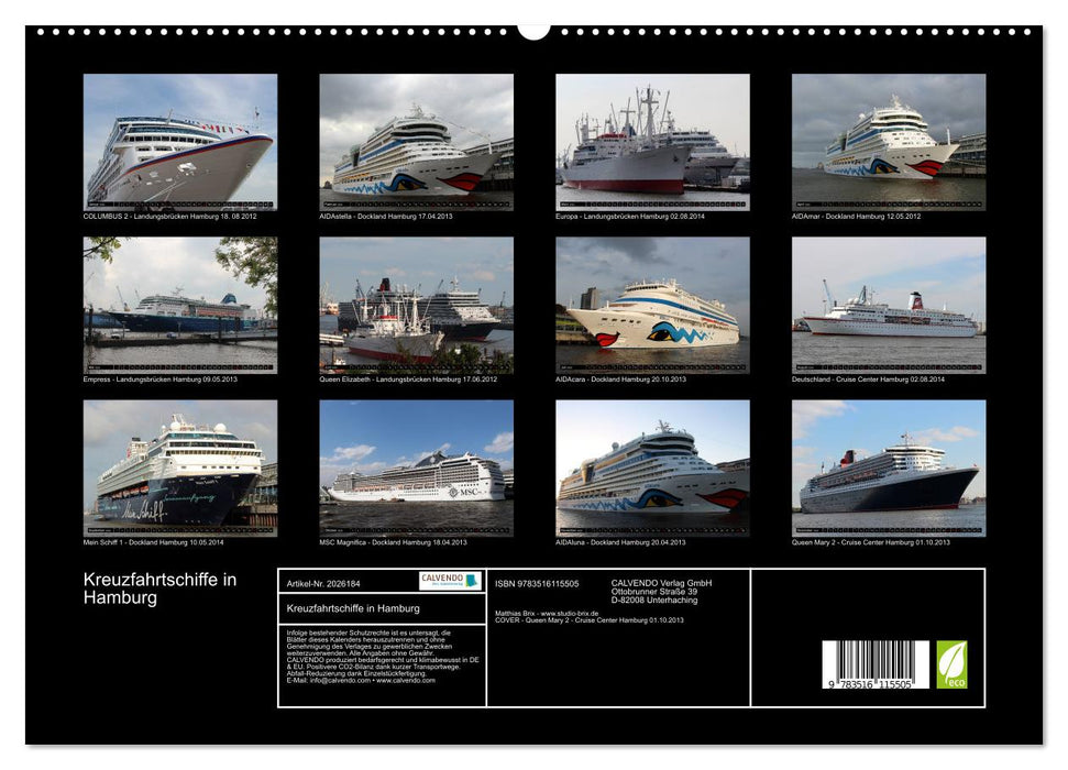 Kreuzfahrtschiffe in Hamburg (CALVENDO Premium Wandkalender 2026)