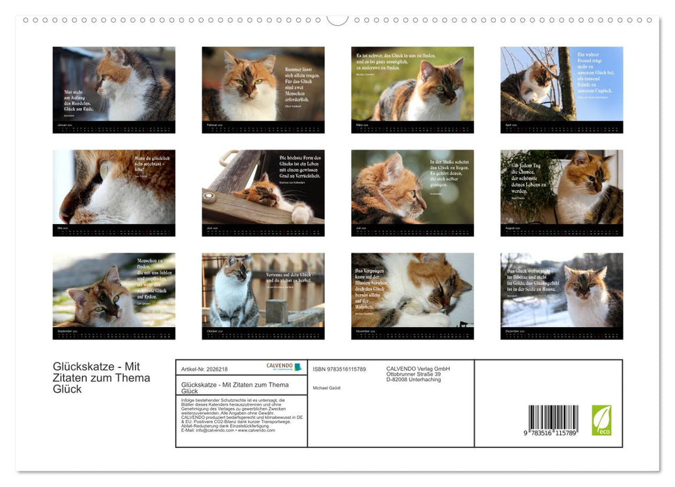 Glückskatze - Mit Zitaten zum Thema Glück (CALVENDO Premium Wandkalender 2026)