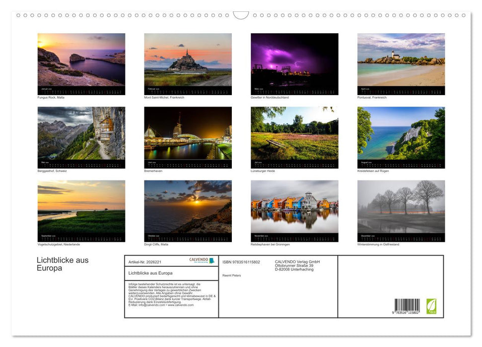 Lichtblicke aus Europa (CALVENDO Wandkalender 2026)