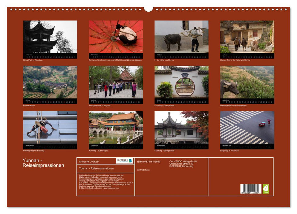 Yunnan - Reiseimpressionen (CALVENDO Wandkalender 2026)