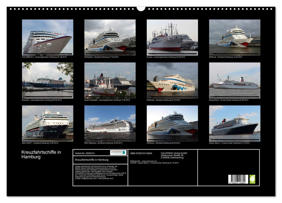 Kreuzfahrtschiffe in Hamburg (CALVENDO Wandkalender 2026)